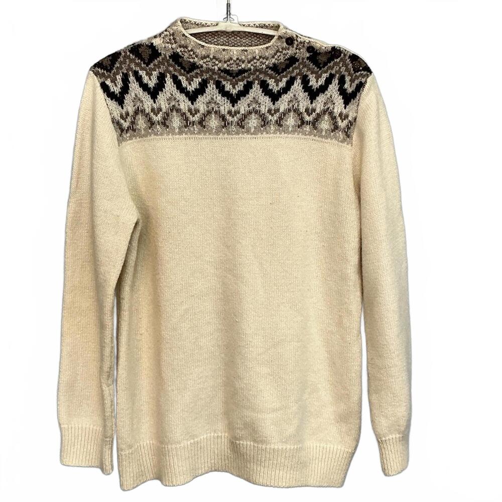 Coldwater Woman Creek Beige and Brown Patterned Knit Sweater with Beaded Detail